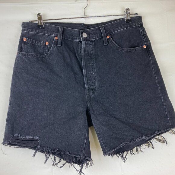 Levi's Premium 501 Women Sz 33 Black Distressed Button fly Jean Shorts High Rise - Picture 6 of 9